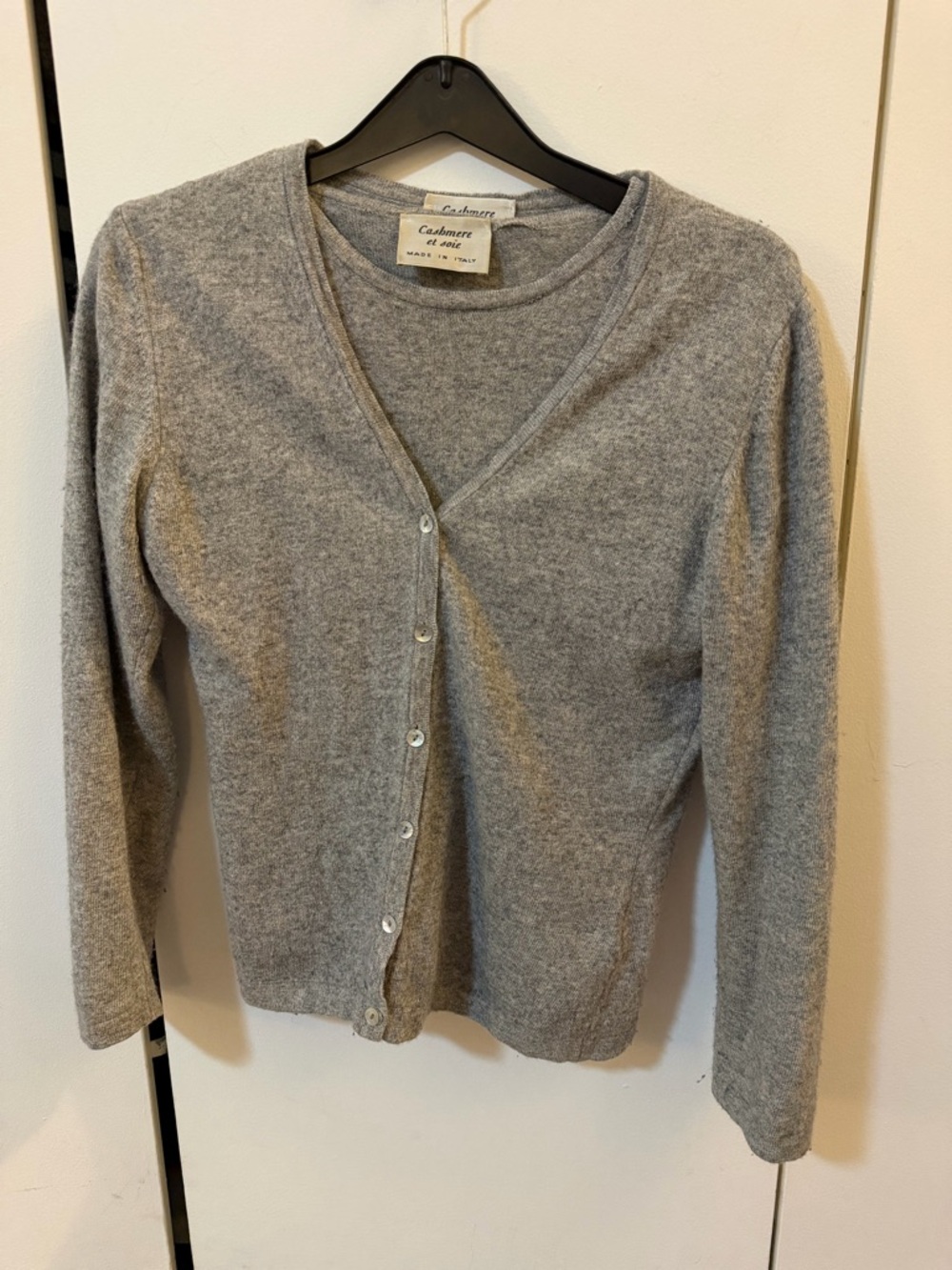 Women's 2 Piece Gray Button-Front Cashmere Top and Cardigan